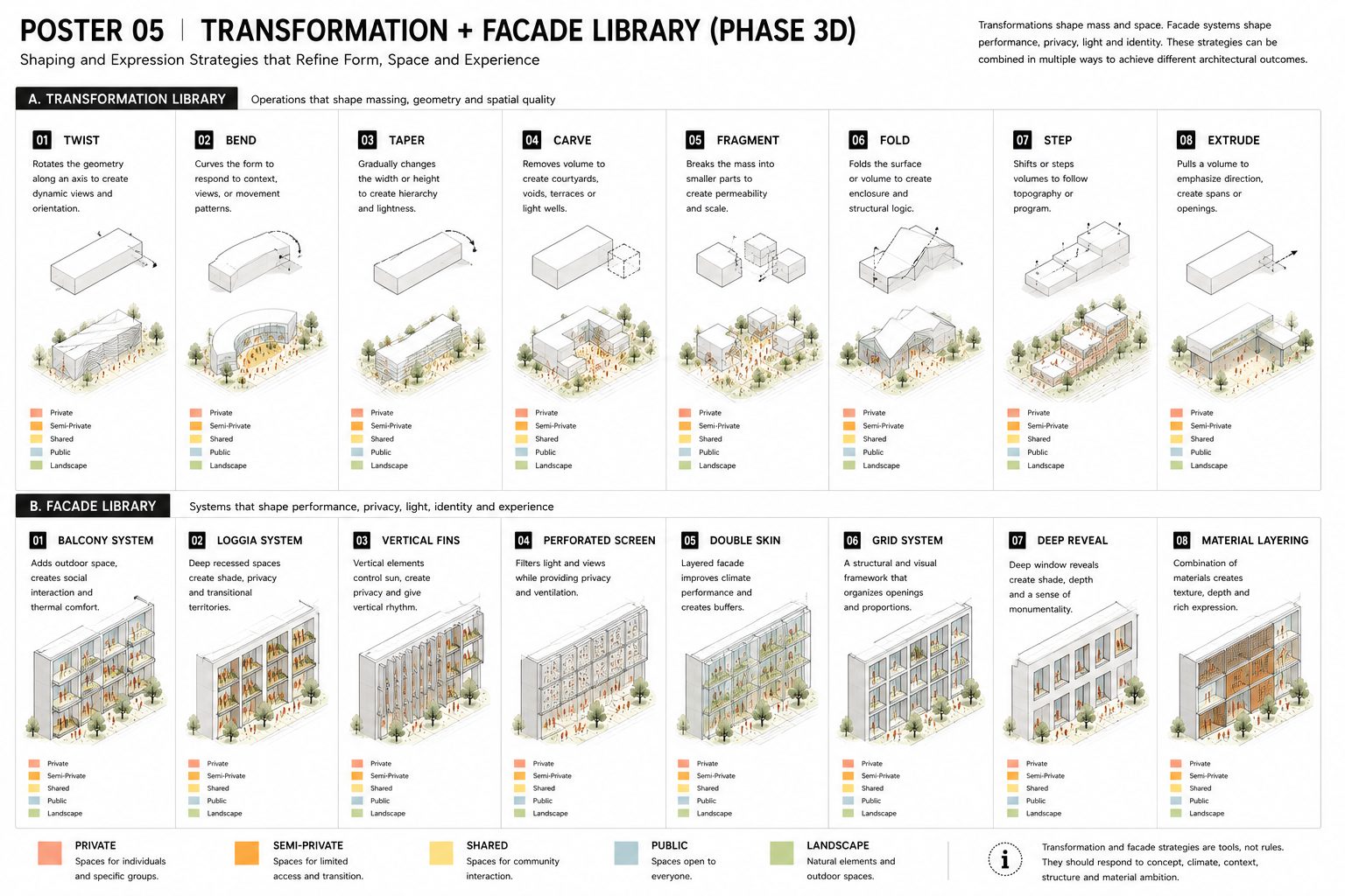 Poster 05 — Transformation and Facade Library (Phase 3D)